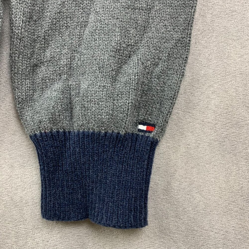 Tommy Hilfiger Men Sweater Large Gray Striped 1/4 Zip Long Sleeve Red White Blue - Picture 4 of 8